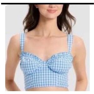 Colsie blue white gingham underwire Checkered bra bralette size small cotton new